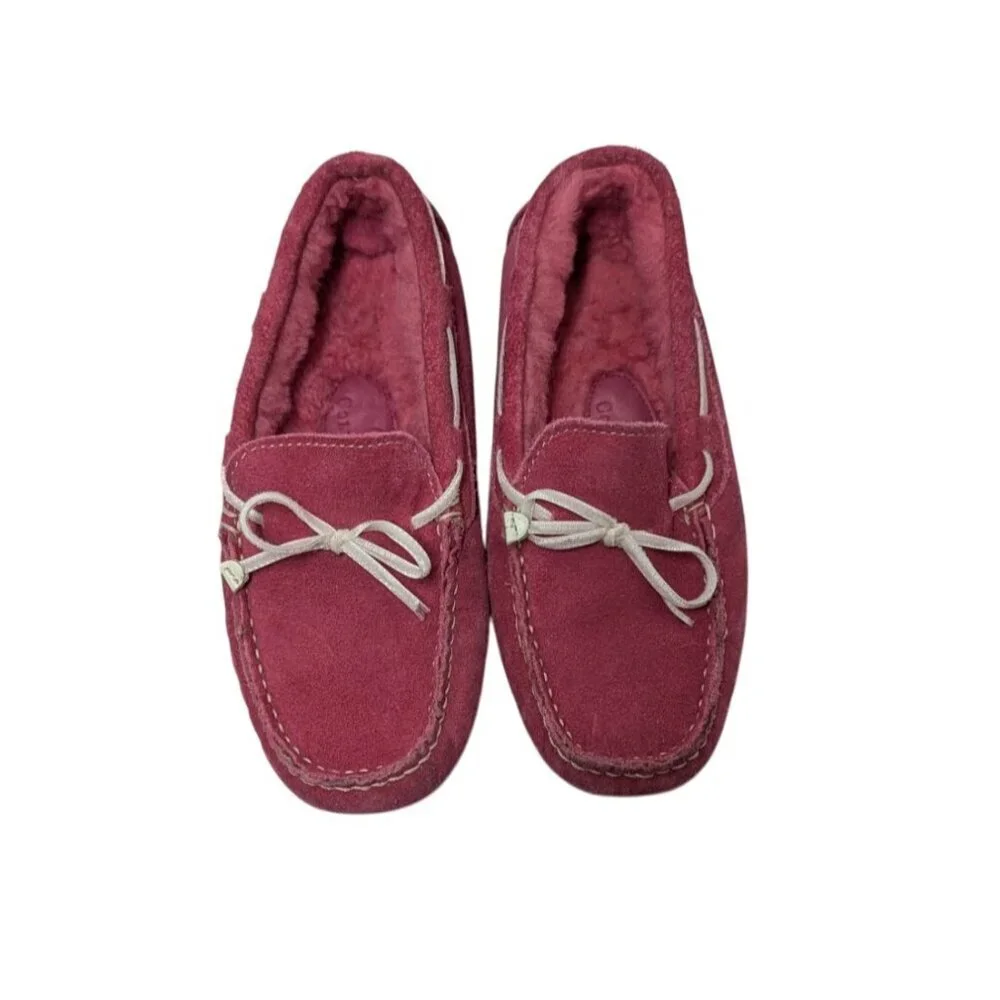 Cole‎ Haan Suede Moccasins Girls Size 10 Faux Shearling Slippers Pink